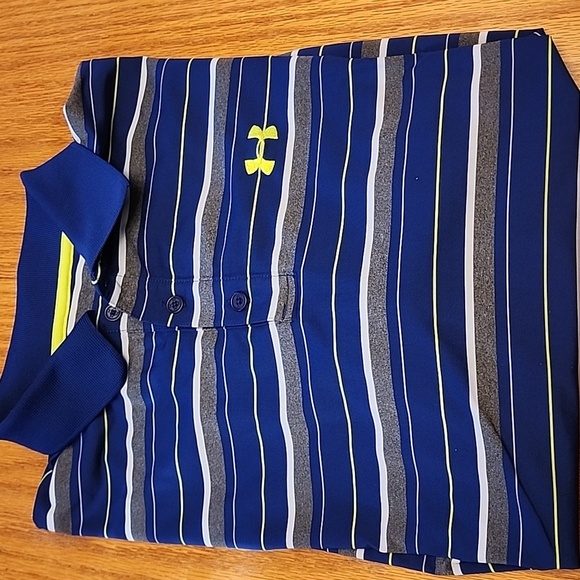 Under Armour Blue and White Striped Polo Shirt - Picture 9 of 9